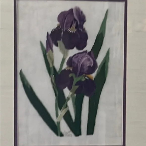 ▫️Vtg Embroidery Iris Gold Framed Wall Decor - Picture 3 of 6